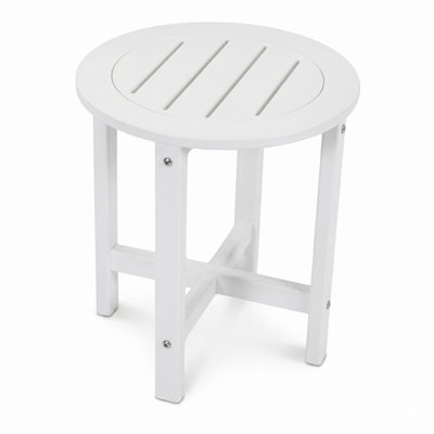 White HDPE Round Outdoor Side Table - 18" Weather-Resistant Patio End Table for Porch, Garden, and Poolside