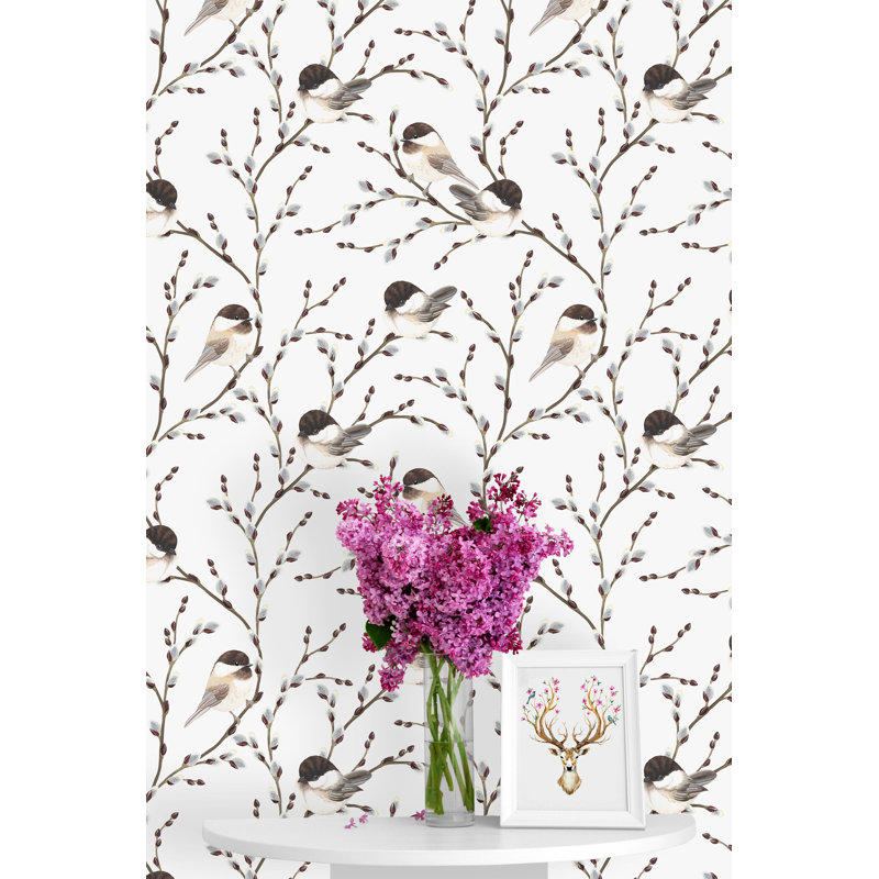 Panneau de papier peint adhésif Hera Winter Birds, L 50 po x l 25 po