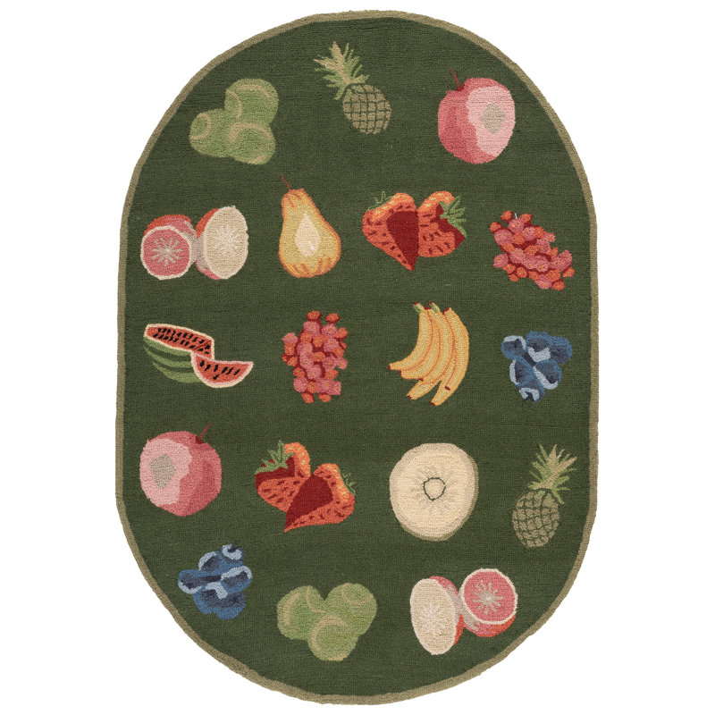 Demitro Hand Hooked Wool Rug, Oval 4'6" x 6'6" 
