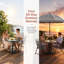 6-Piece Outdoor Dining Set with Patio Umbrella, 4 Folding Chairs, Tempered Glass Table, Steel Frame, Gray