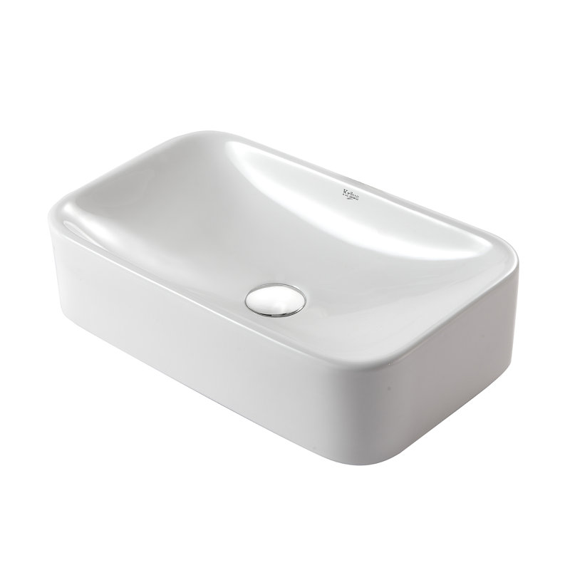 Ceramic Ceramic Rectangular Vessel Bathroom Sink, Chrome