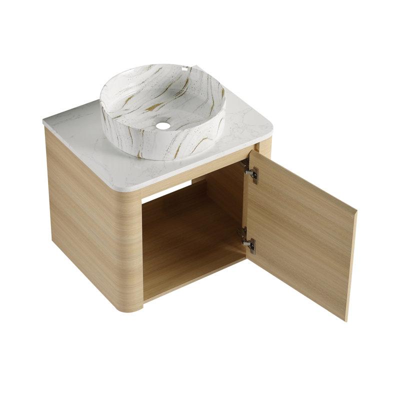 Meuble-lavabo mural peu encombrant avec lavabo d'art en céramique, style moderne, idéal pour les salles de bain