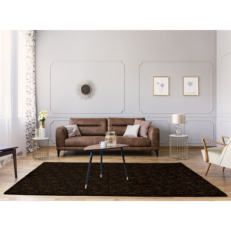 Tapis noir/brun à pizza classique, Rectangle 9 pi x 12 pi
