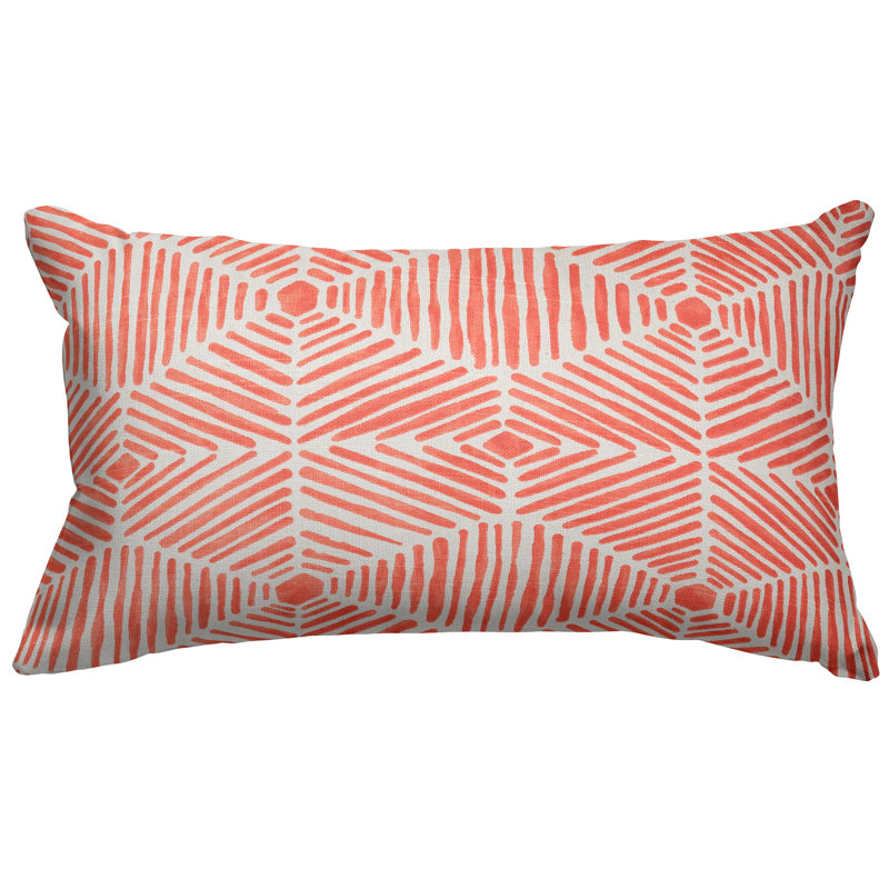 Charlie Geometric Cotton Reversible Throw Pillow, Salmon, 12" x 20", Rectangular