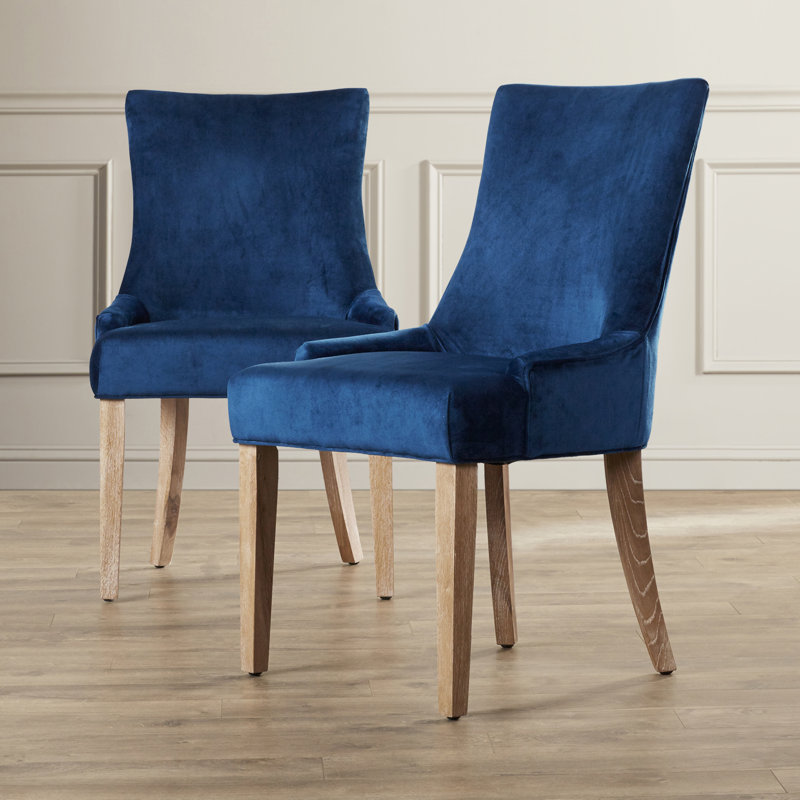 Baumgarten 49.53cm H Upholstered Side Chair, Navy, Light Wood