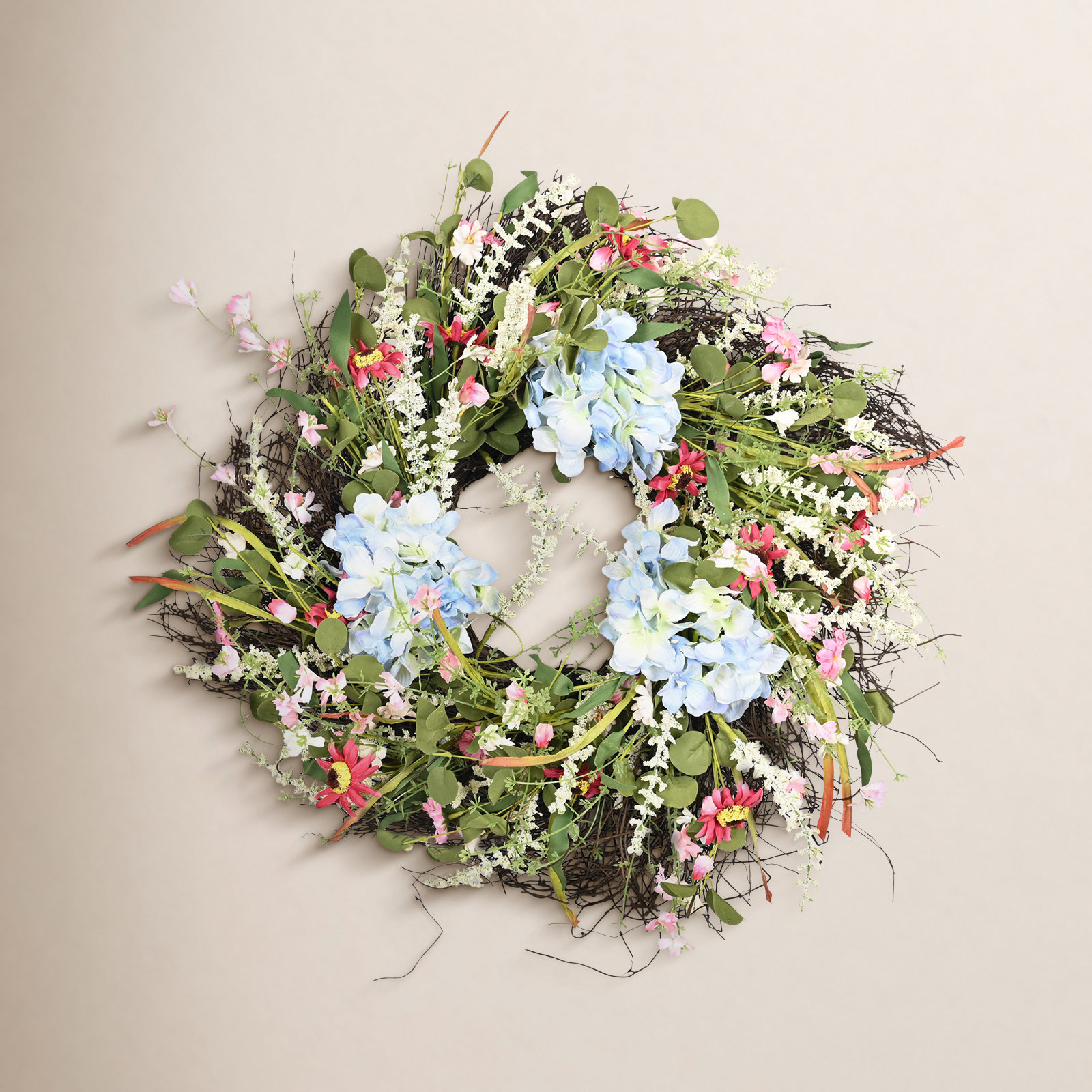 24" Handcrafted Hydrangea No Holiday Wreath