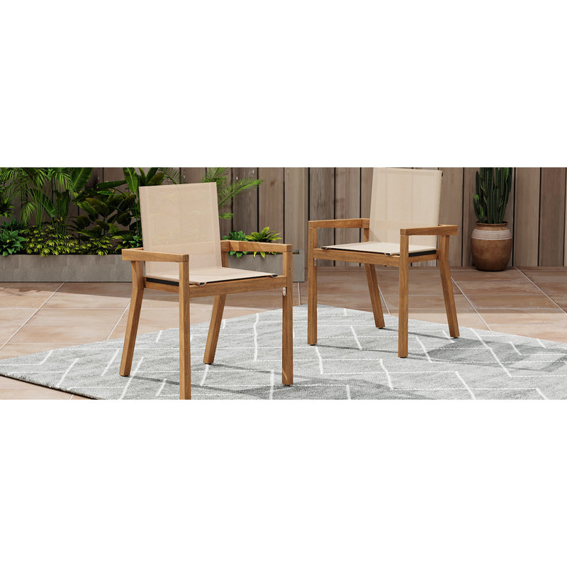 And Beige Garden Chairs: Create A Serene Outdoor Seating: 2 Chairs With Frame & Textile Mesh, Teak/Beige
