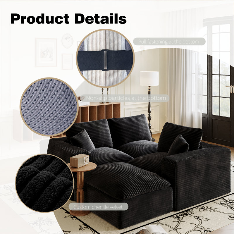108" Sectional Couch with L-Shape Chaise, Modular Plush Corduroy Sofa, Left-Right Reversible, Living Room & Bedroom
