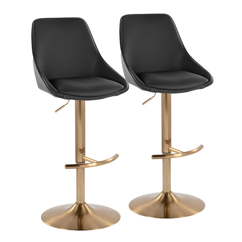 Diana Adjustable Barstool With Rounded T Footrest - Set Of 2, Brown Seat/Chrome Frame