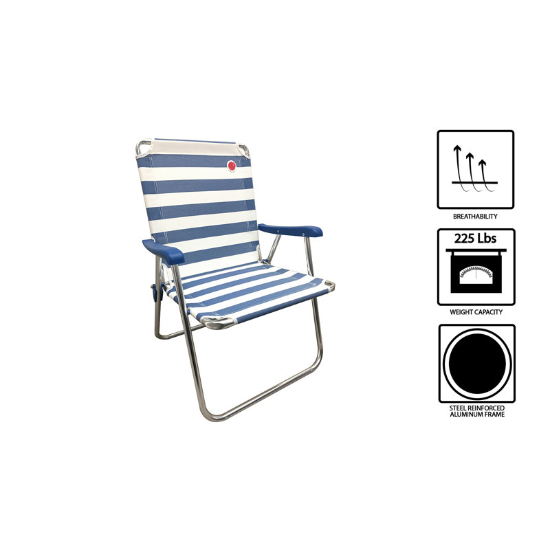 Blue and White Striped Aluminum Folding Camping Chairs (Set of 2)