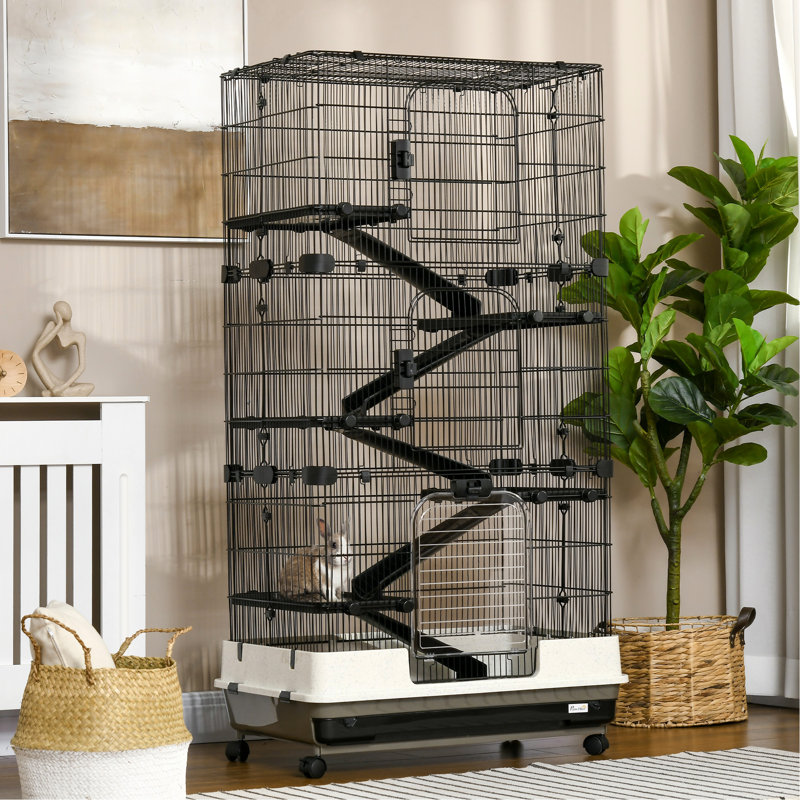 Cage pour petits animaux avec roulettes - Portable 6 pour faciliter le transport et le nettoyage Chinchilla 6 - Fabrication en métal robuste - noir