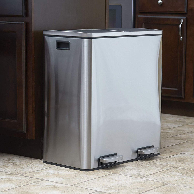 Fingerprint Resistant Stainless Steel Dual Compartment Pedal Trash Can