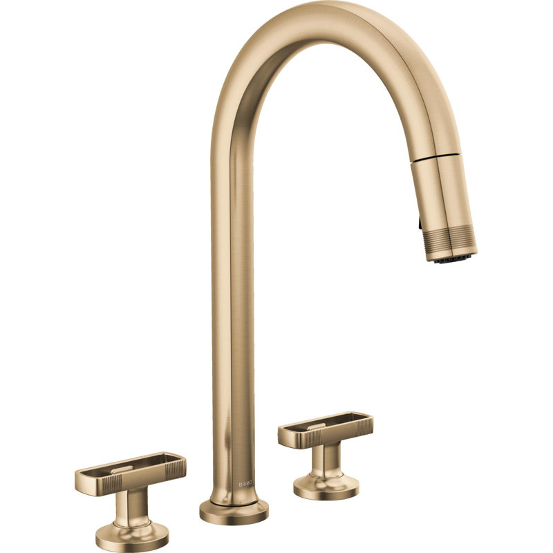 Kintsu® Widespread Pull-Down Faucet With Arc Spout, Knob Handle, Lumicoat® Luxe Gold