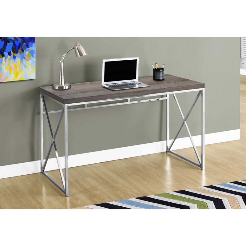 Bureau polyvalent pour ordinateur portable en appartement - Plateau en stratifié taupe moderne, 120,2 cm L x 61 cm l x 73,5 cm H, surface adaptée aux appartements et structure métallique stable.