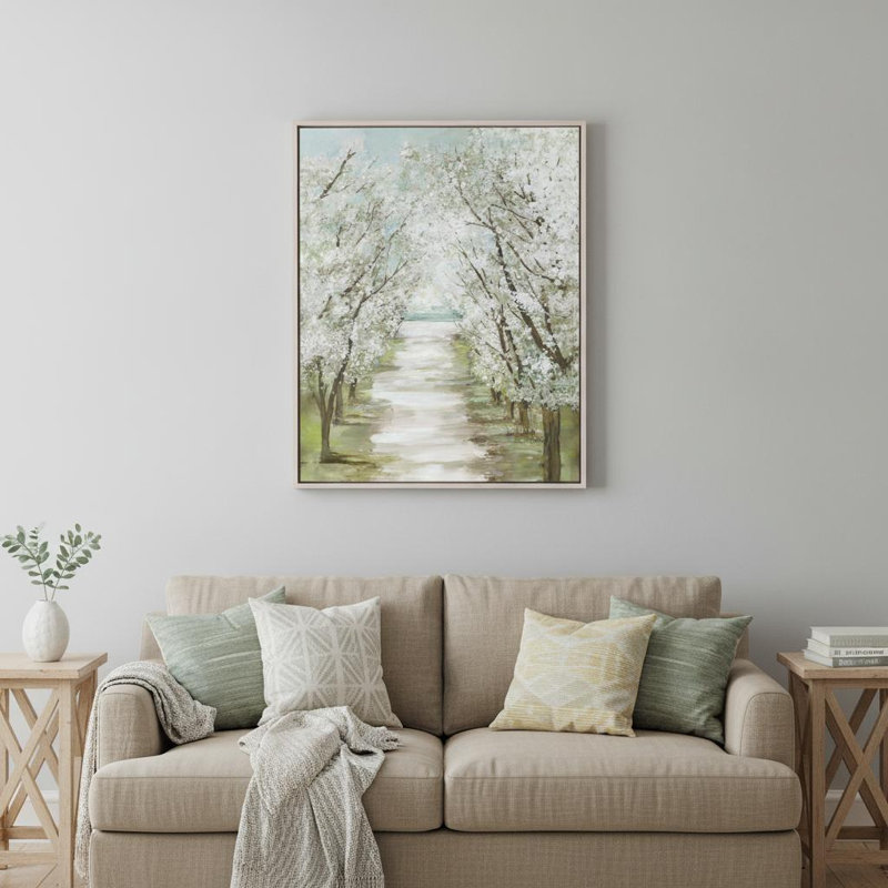 Blossom Pathway White Floater Frame Print Wall Art