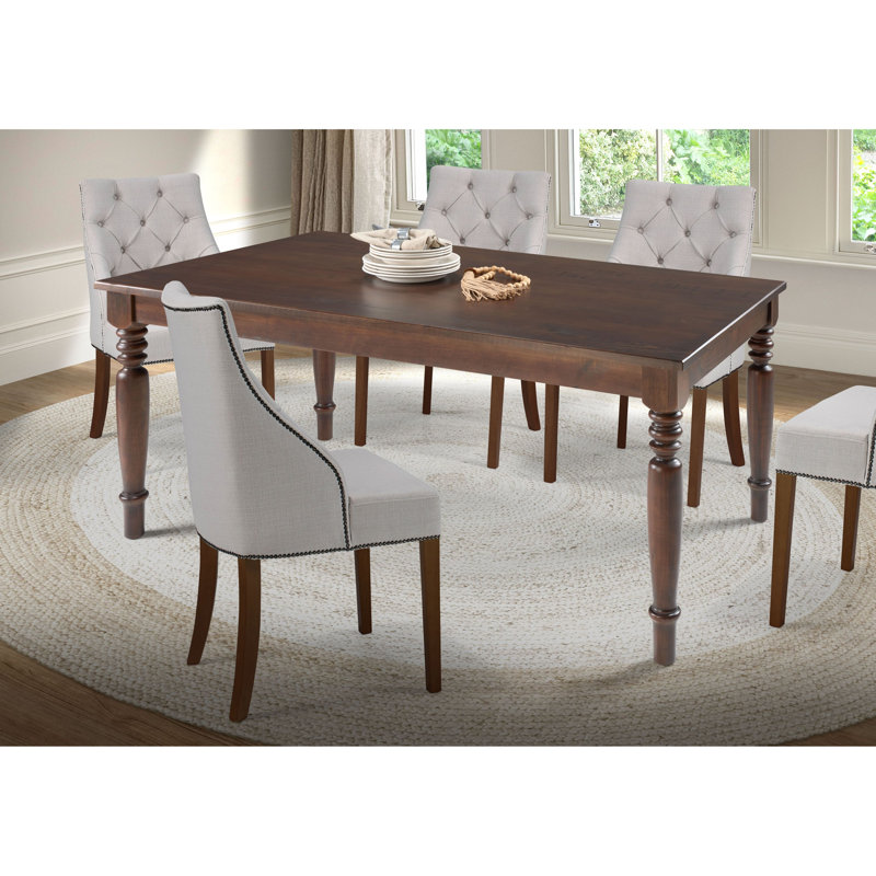 Caydn Pine Rectangular Solid Wood Top with Solid Wood Base Dining Table, Mahogany