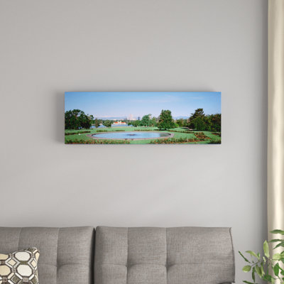Formal Garden In City Park With City And Mount Evans In Background, Denver, Colorado, USA by Panoramic Images - Unframed Panoramic Gallery-Wrapped Canvas Giclée on Canvas