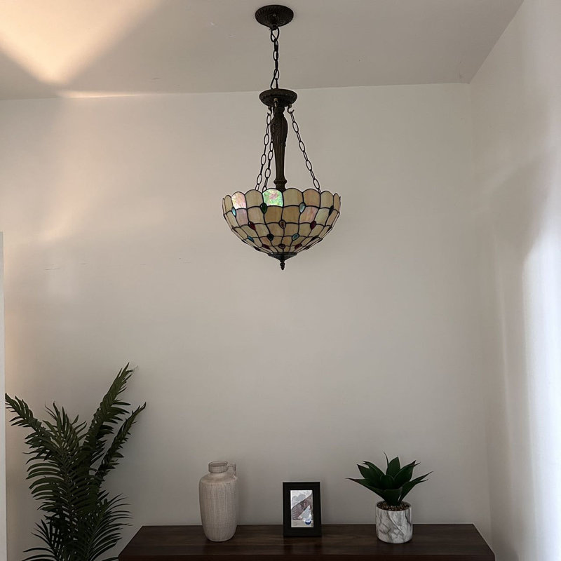 Gold Stained Glass Crystal LED Pendant Light with Bronze Finish