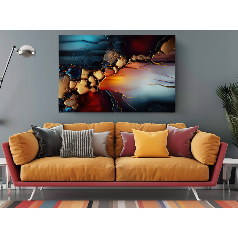 Abstrait coloré jaune foncé sur toile, H 16 po x l 24 po x P 1 po