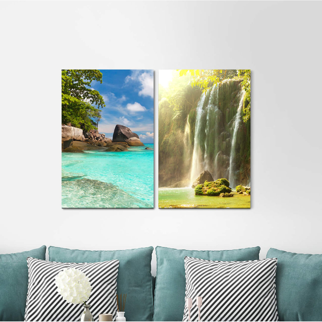 2-tlg. Leinwandbilder-Set - Fotografie „Thailand Beach Waterfalls Nature Summer Dream Vacation Sunshine”