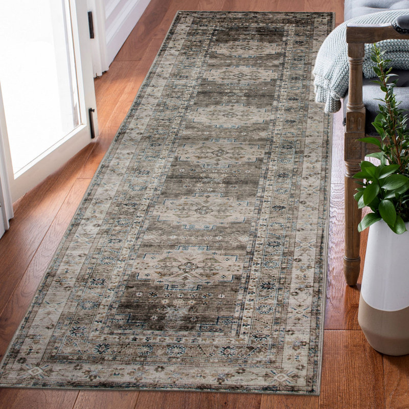 Darryl-James Vintage Distressed Machine Washable Soft Plush Foldable Rug Non-Slip, Runner 2'6" x 9'