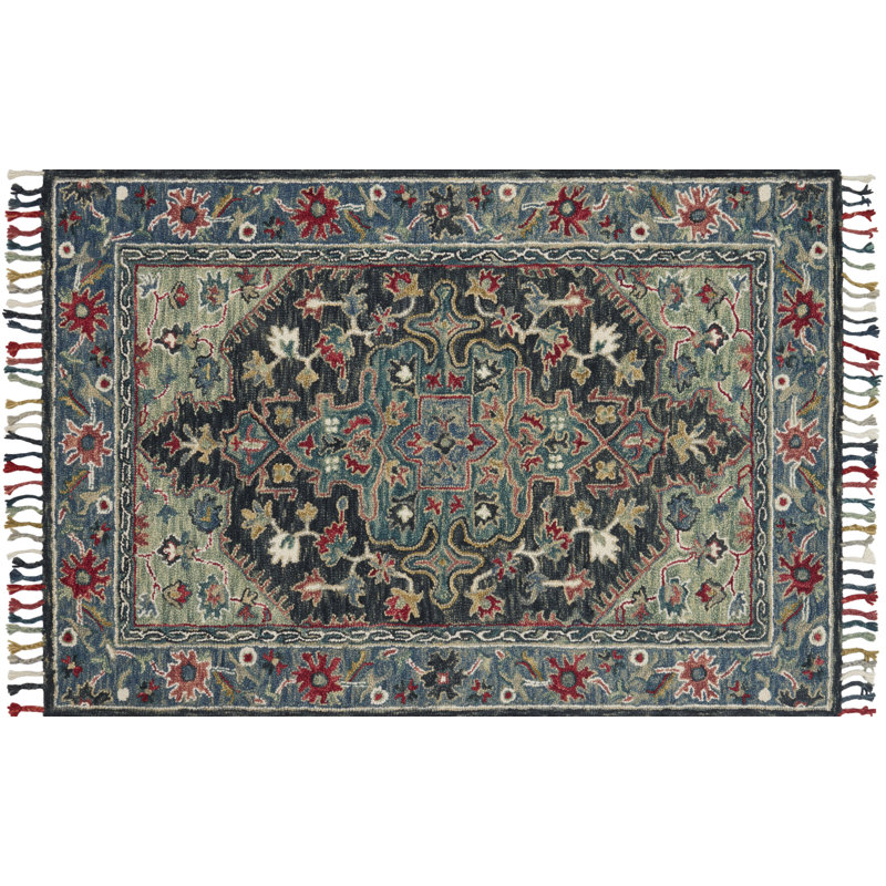 Leyna Hand Hooked Wool Oriental Indoor Rug, Rectangle 5' x 7'6"