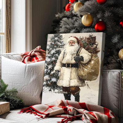 Anneau de Noël Annuel, toile, art mural rétro, père Noël blanc, cadeau de Noël, décoration murale encadrée / affiche, grandes impressions d'art de Noël, intérieur 20 x 30 po