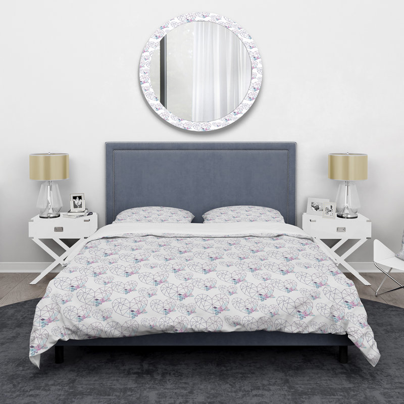 Ensemble de housse de couette bohémien avec motif géométrique de cœurs géométriques et de fleurs bohémiennes - microfibre de polyester