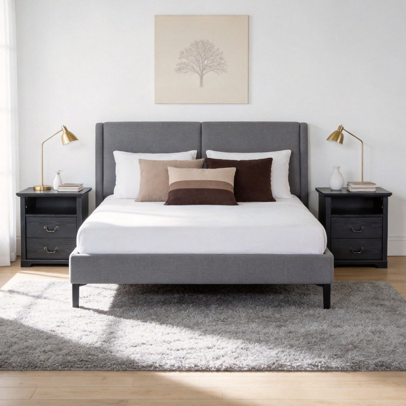 Rutland Set Of 2, Rustic Wood Rutlands With 2 Storage Drawers, Bedside Table With Open Shelf For Bedroom, Black