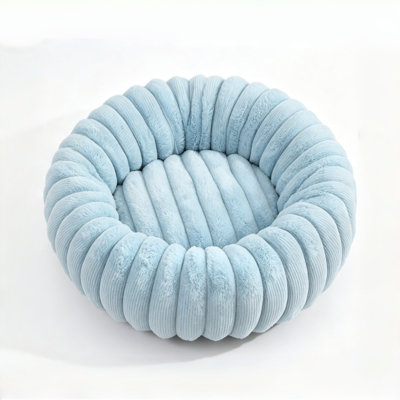 Plush Ribbed Round Donut Pet Bed, Ultra Soft Fluffy Warm Calming Cat & Dog Nest, Solid Cozy Anti-Anxiety Pet Cushion Bed for Small Medium Cats & Dogs Indoor Winter Use