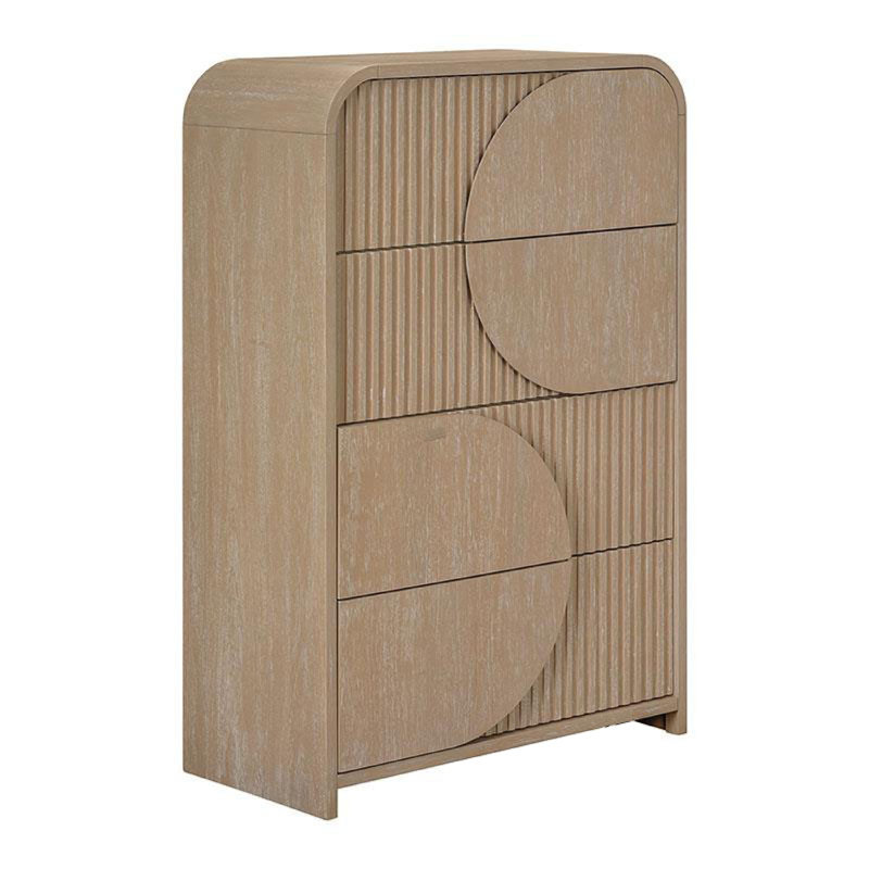 Commode haute Tanya, 4 tiroirs avec panneaux de roseaux, brun naturel