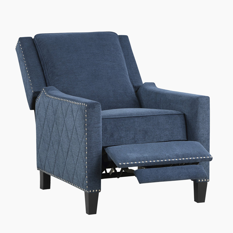 Littzy 30" Modern & Contemporary Push Back Textured Fabric Reclining Chair with Nailhead Trim & Exposed Wood Feet