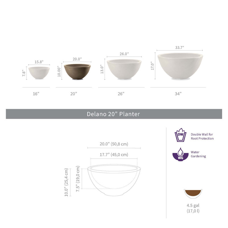 Delano Pot Planter, Mocha, 13" H x 26" W x 26" D