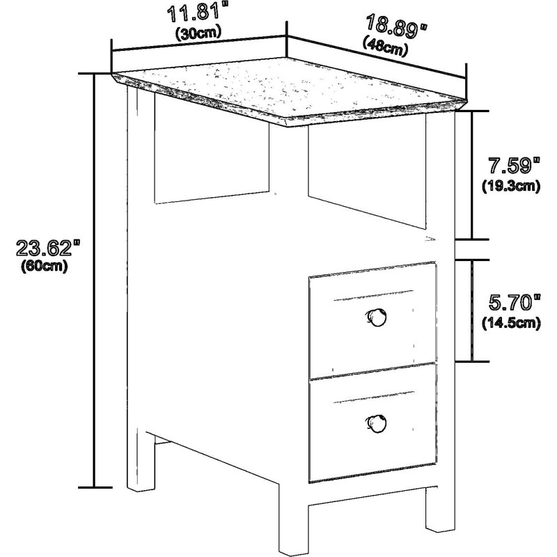Ensemble de 2 tables de bout Farmhouse, table de chevet étroite à 3 niveaux avec 2 tiroirs et tablette ouverte, table de chevet mince pour les petits espaces de salon et de chambre à coucher