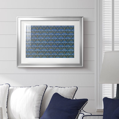 Motif floral répétitif (bleu et or) - William Morris - reproduction encadrée avec passe-partout et verre - c. 1880