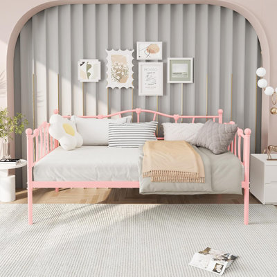 Twin Daybed Bed, Twin Size Day Bed, Daybed with Love-Heart Headboard, Steel Slat Support, Metal Sofa Day Bed by Winston Porter