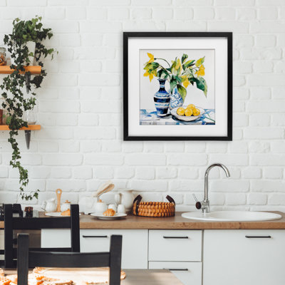 Cadre de table «Lemons & Leaves», reproduction encadrée sous verre, design par Ray Powers