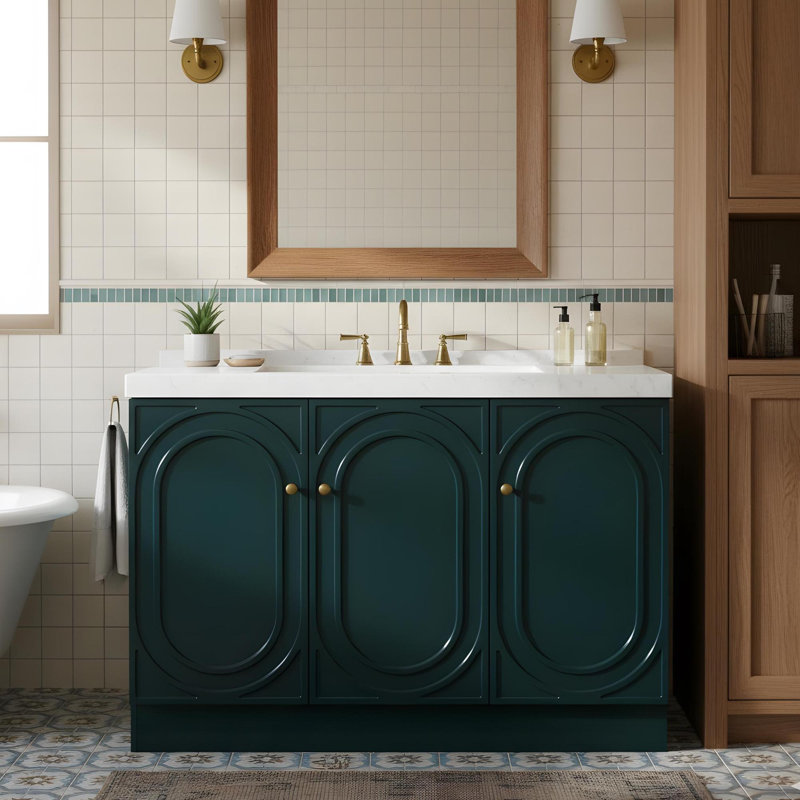 Meuble-lavabo autoportant de 48 po avec lavabo et 3 portes à fermeture en douceur, Vert foncé
