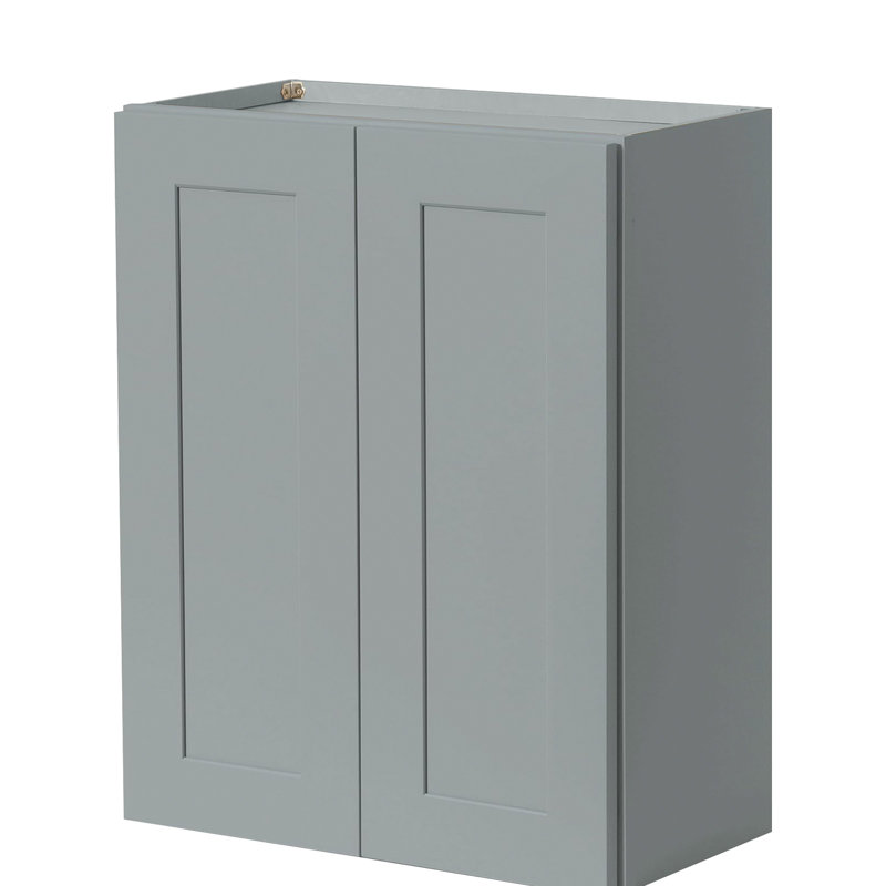 Armoire de cuisine murale en contreplaqué prête à assembler avec 2 tablettes réglables et portes à fermeture en douceur, Gris
