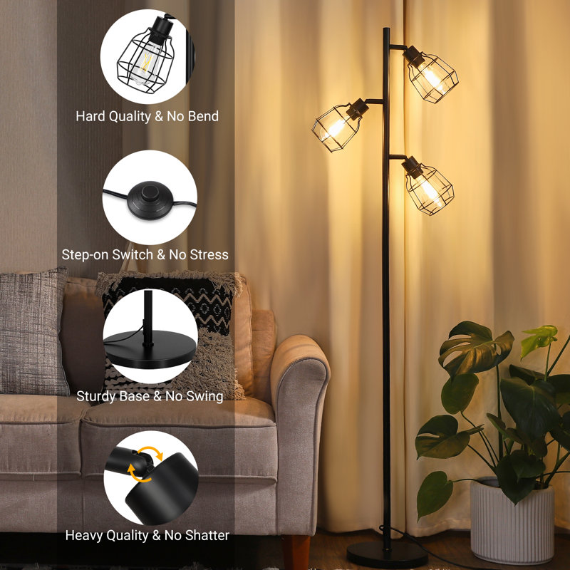 Eppler 3-Light 65'' Tree Floor Lamp with Bulbs Included, Black