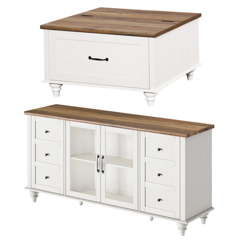 2 Piece Living Room Table Set, White