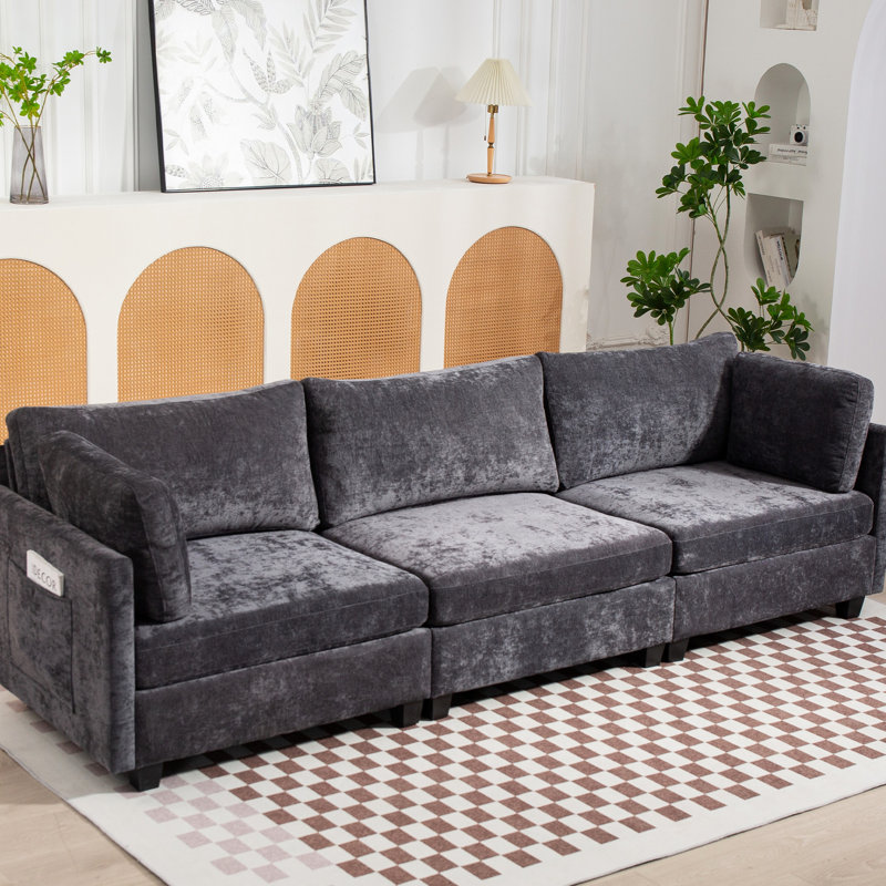 Canapé en chenille de 108,69 po x 31,65 po à 3 po pour rehausser le décor de votre maison avec élégance, Gris foncé
