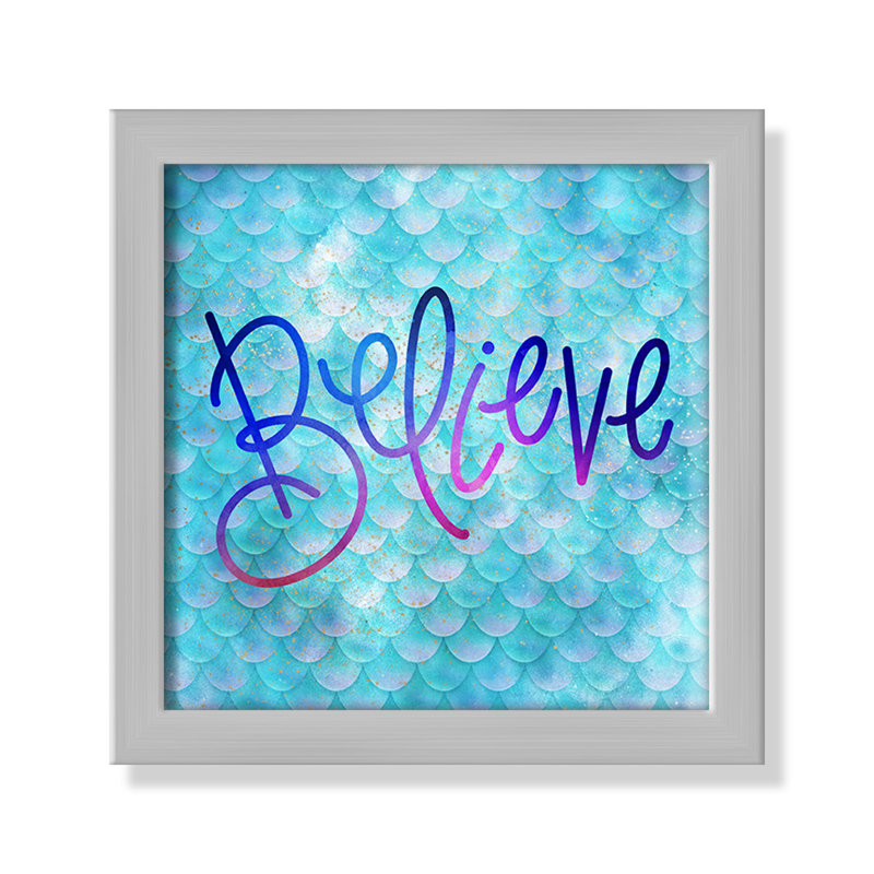 Décoration murale croire pour enfants, H 9 po x l 9 po x P 1,19 po, Encadré de boîte argent