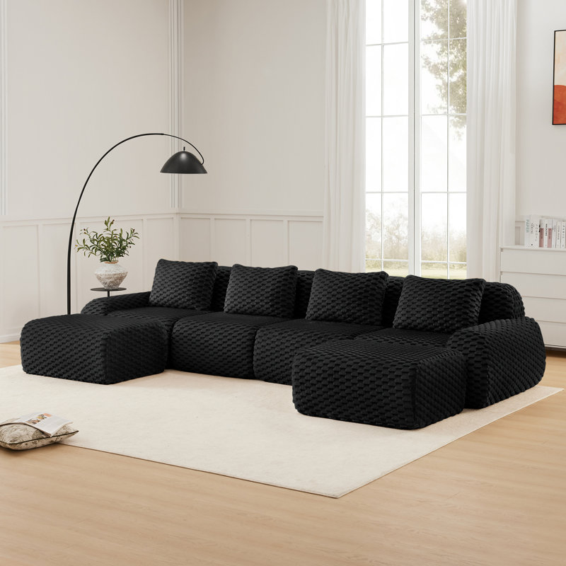 Boneless 146" Modern U-Shaped Modular Sectional Sofa for Living Room,Flannelette Fabric,Oversized 4-Seater Couch,boneless sofa ,Movable Ottoman,Buckle connection,Anti-slip Design,No Assembly