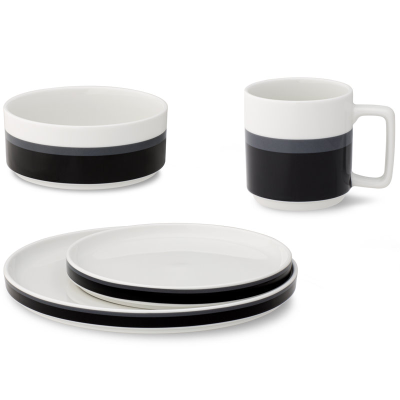 Noritake Colorstax Stripe 4-Piece Place Setting, Service for 1, Black