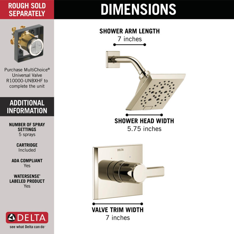 Pivotal 14 Series Shower Faucet with H2okinetic Technology, Polished Nickel