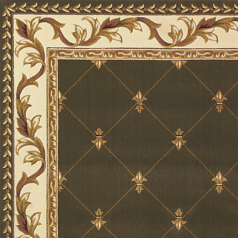 Tapis vert foncé et ivoire Meira, Rectangle 5 pi 3 po x 7 pi 7 po