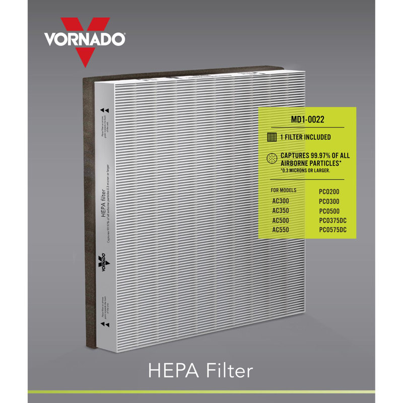 Vornado AC350/AC550, PCO375DC/PCO575DC 12 in H x 10 in W Rectangular HEPA Air Purifier Filter 1 Pack
