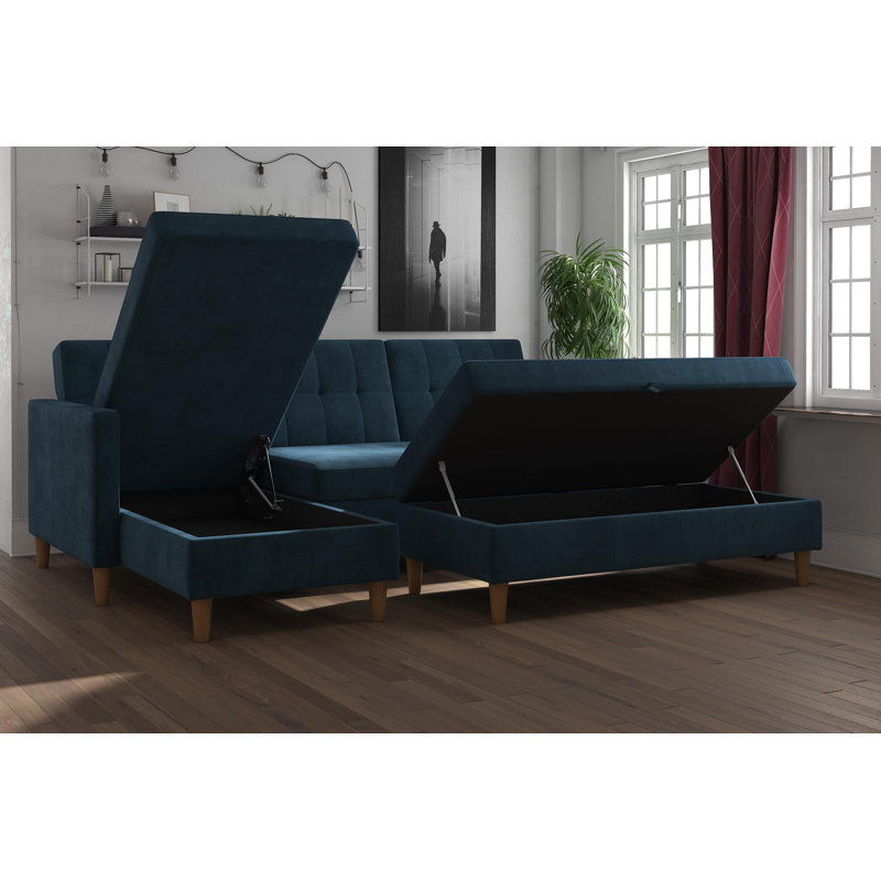 Williston 129.54cm Wide Rectangle Solid Colour Ottoman with Storage, Blue