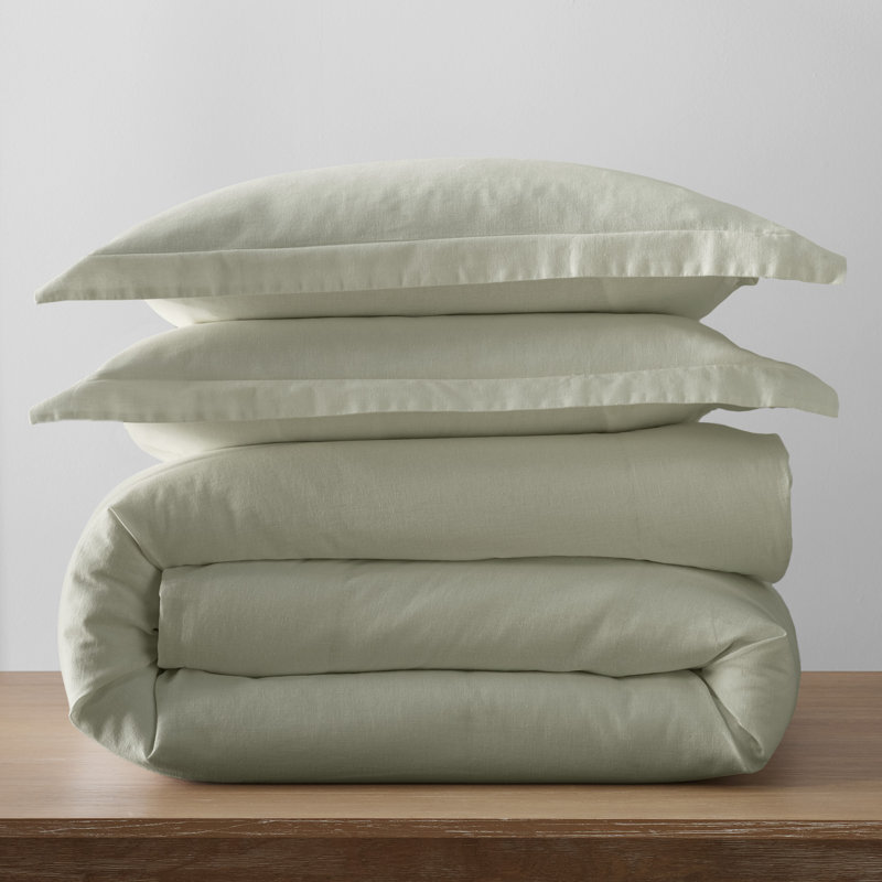 Jeffen Linen Blend Duvet Set, King / Cal King Duvet Cover + 2 King Shams, Sage